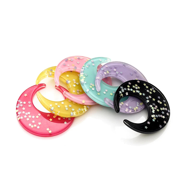 18pcs 49mm Resin Moon Glitter Charms Mixed for Necklace Keychain Pendant