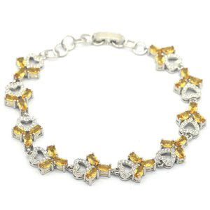 Golden Citrine Pink Kunzite Zircon Silver Bracelet 8-9inch