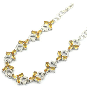 Golden Citrine Pink Kunzite Zircon Silver Bracelet 8-9inch