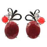 925 Silver Stud Earrings Golden Citrine Real Red Ruby CZ Jewelry