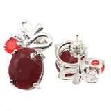 925 Silver Stud Earrings Golden Citrine Real Red Ruby CZ Jewelry