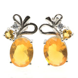 925 Silver Stud Earrings Golden Citrine Real Red Ruby CZ Jewelry
