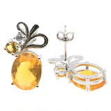 925 Silver Stud Earrings Golden Citrine Real Red Ruby CZ Jewelry