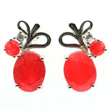 925 Silver Stud Earrings Golden Citrine Real Red Ruby CZ Jewelry