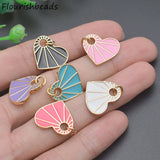 18x18mm Rainbow Enamel Heart Charms for Jewelry Making