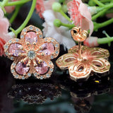 Lovely Flowers Pink Kunzite CZ Rose Silver Stud Earrings
