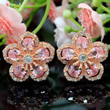 Lovely Flowers Pink Kunzite CZ Rose Silver Stud Earrings