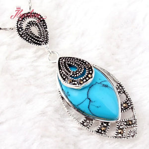 Marquise Stone Tibetan Silver Marcasite Necklace Pendant Charms