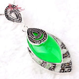 Marquise Stone Tibetan Silver Marcasite Necklace Pendant Charms