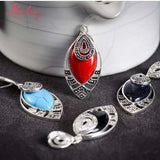 Marquise Stone Tibetan Silver Marcasite Necklace Pendant Charms