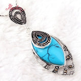 Marquise Stone Tibetan Silver Marcasite Necklace Pendant Charms