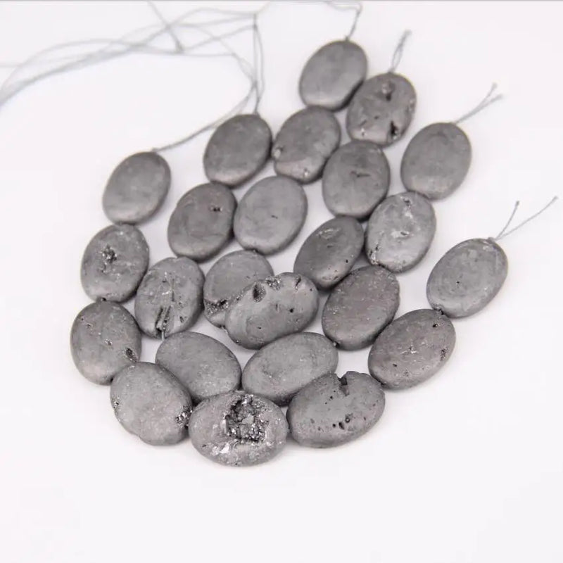 Natural Titanium Druzy Oval Beads Strand