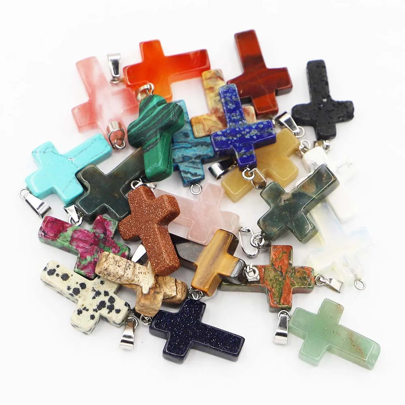 18x26mm Agate Crystal Cross Necklace Pendant Healing Charms DIY Accessories
