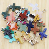 18x26mm Agate Crystal Cross Necklace Pendant Healing Charms DIY Accessories