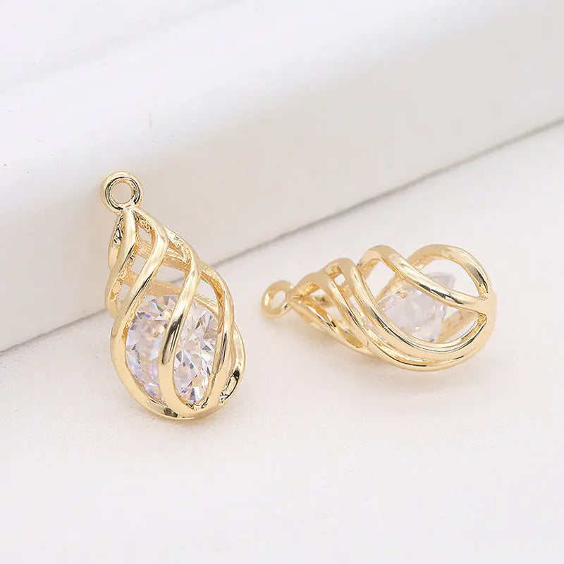 14K Plated Zircon Drop Charms Pendants Jewelry Findings Accessories