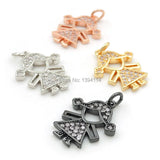15*19mm Micro Pave Clear CZ Girl Charm for DIY Bracelets/Necklaces