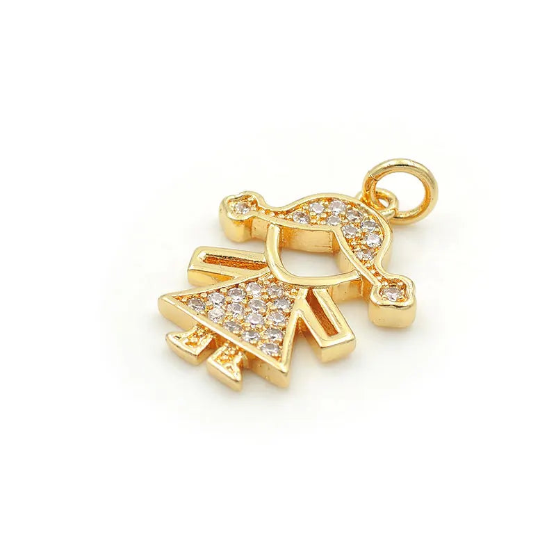 15*19mm Micro Pave Clear CZ Girl Charm for DIY Bracelets/Necklaces