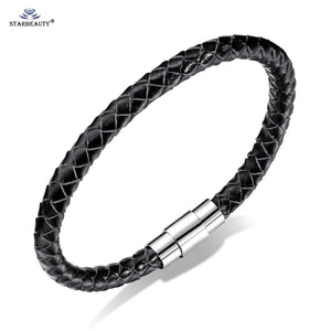 Magnetic Clasp Woven Brown Leather Bracelet for Men Women Thin Male Bracelets