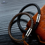 Magnetic Clasp Woven Brown Leather Bracelet for Men Women Thin Male Bracelets