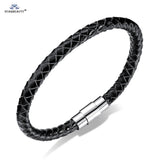 Magnetic Clasp Woven Brown Leather Bracelet for Men Women Thin Male Bracelets