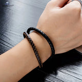 Magnetic Clasp Woven Brown Leather Bracelet for Men Women Thin Male Bracelets