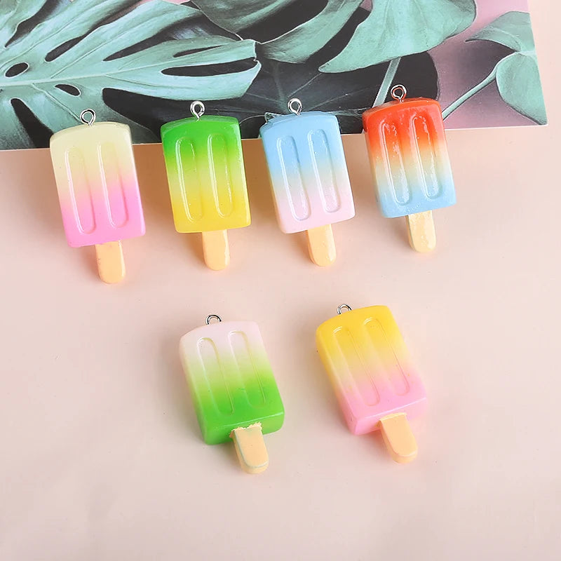 Colorful Resin Ice Cream Pendant Charms Ornament Accessories 40pcs DIY Jewelry