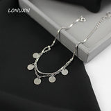 925 Silver Tassel Anklet Double Layer Circular Round Gift