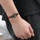 Men's Leather Bracelet with Stainless Steel Whale Tail Charm