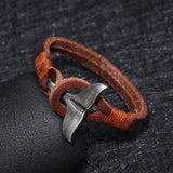 Men's Leather Bracelet with Stainless Steel Whale Tail Charm