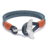 Men's Leather Bracelet with Stainless Steel Whale Tail Charm