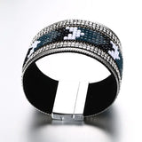 19.5CM Alloy Leather Bracelet Magnetic Buckle Rhinestones High Women Bangles