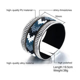 19.5CM Alloy Leather Bracelet Magnetic Buckle Rhinestones High Women Bangles