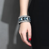 19.5CM Alloy Leather Bracelet Magnetic Buckle Rhinestones High Women Bangles