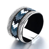19.5CM Alloy Leather Bracelet Magnetic Buckle Rhinestones High Women Bangles