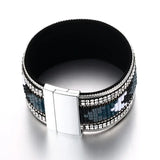 19.5CM Alloy Leather Bracelet Magnetic Buckle Rhinestones High Women Bangles