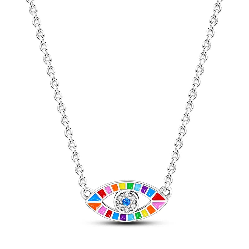 925 Silver Devil's Eye Pendant Necklace For Women Zircon Wedding Jewelry