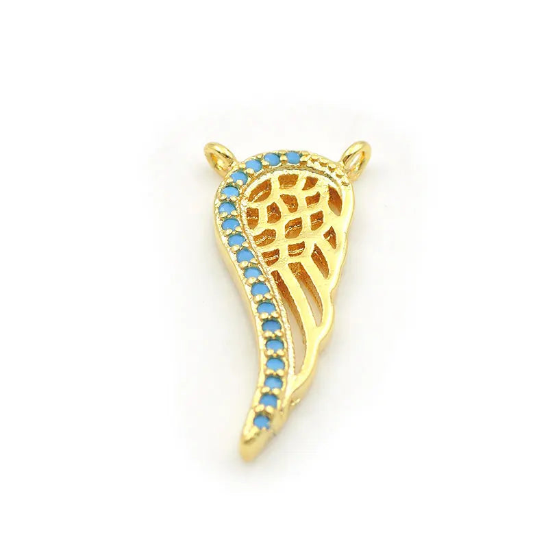 Micro Pave Kallaite CZ Wing Charm For Necklaces