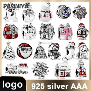925 Silver Christmas Charm Snowman House DIY Stone for Women Chinese Enamel