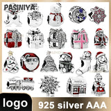 925 Silver Christmas Charm Snowman House DIY Stone for Women Chinese Enamel