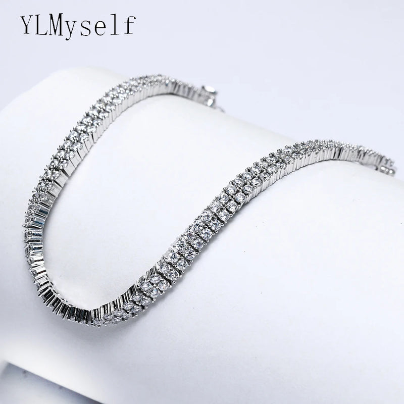 Round CZ Bracelets for Mother, Fast Jewelry, Small Crystal 2 Lines
