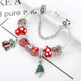 Christmas Tree & Bell Pendant Charm Bracelet Silver Bracelet