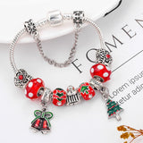 Christmas Tree & Bell Pendant Charm Bracelet Silver Bracelet