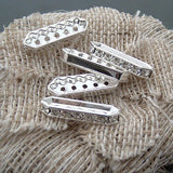 6PCS 26x7MM Rectangle Spacer Beads Silver Brass Rhinestone 5 Holes