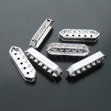 6PCS 26x7MM Rectangle Spacer Beads Silver Brass Rhinestone 5 Holes