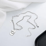 S925 Sterling Silver Rectangle Letter Good Luck Necklace For Women