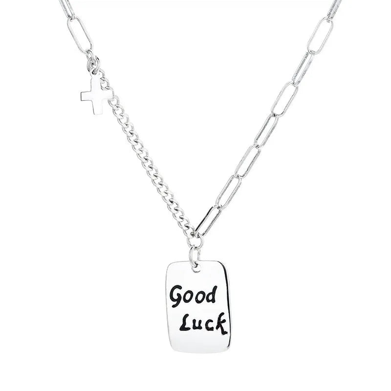 S925 Sterling Silver Rectangle Letter Good Luck Necklace For Women