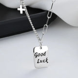 S925 Sterling Silver Rectangle Letter Good Luck Necklace For Women