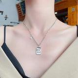 S925 Sterling Silver Rectangle Letter Good Luck Necklace For Women