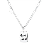 S925 Sterling Silver Rectangle Letter Good Luck Necklace For Women