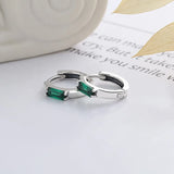 Silver Retro Green Zircon Circle Earrings Charms Jewelry Party Men Women